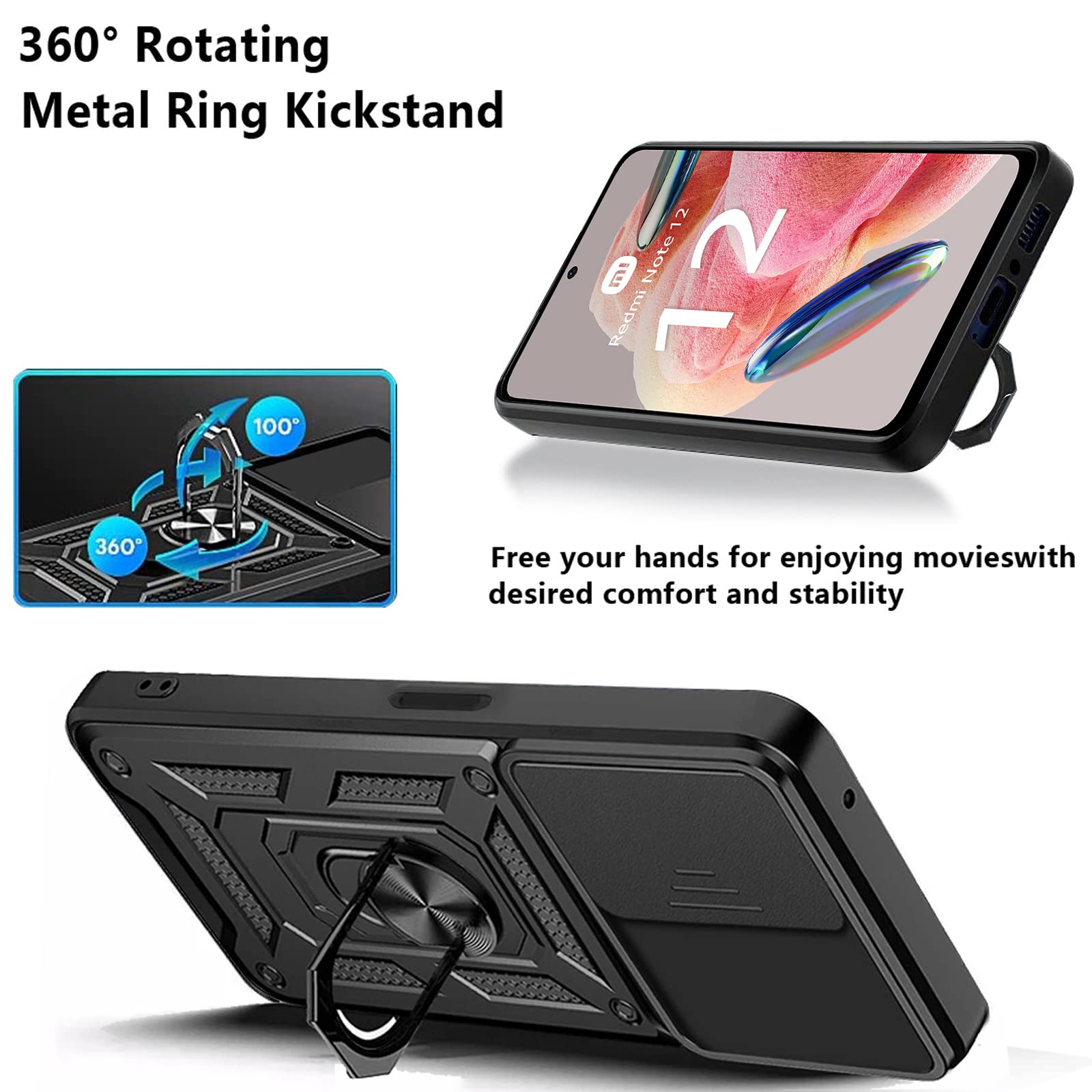 KUSINHOKA Cover per Xiaomi Redmi Note 12S 4G con Staffa + [3 Pezzi