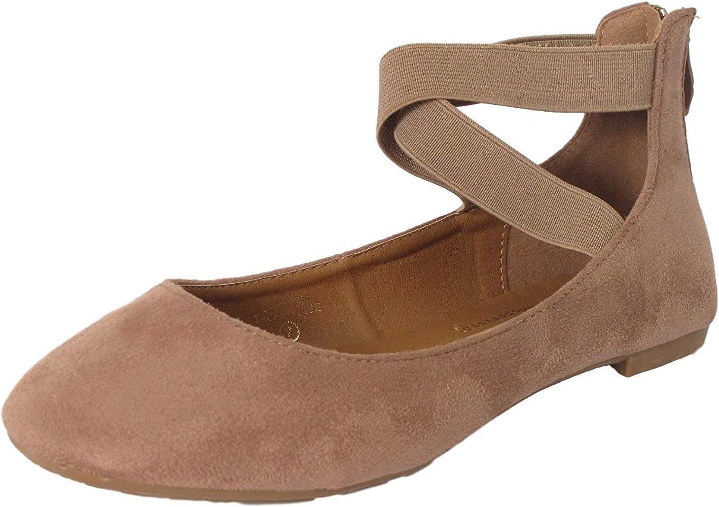 ANNA Dana-20 Women's Classic Comfortable Ballerina Flats with Elastic Crossing Strap Rounded Toe Zip Closure Suede Flats Royal Blue 7.5