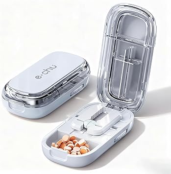 Pill Cutter Splitter for Small and Tiny Pills - 1/4 Adjustable Pill Splitter with Centering Device for Cutting Multiple Pills, Accurate Alignment and Easy to Use Blue