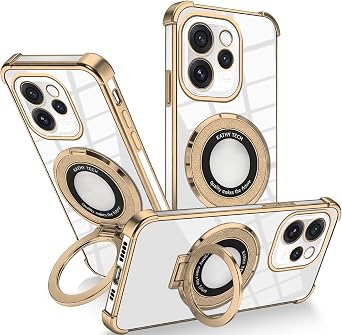 for Oppo Reno 15 Pro Case with Ring Stand, Silicone Shockproof Phone Case for Oppo Reno 15 Pro Clear Slim Luxury Cute Plating Protective Cover Yellow