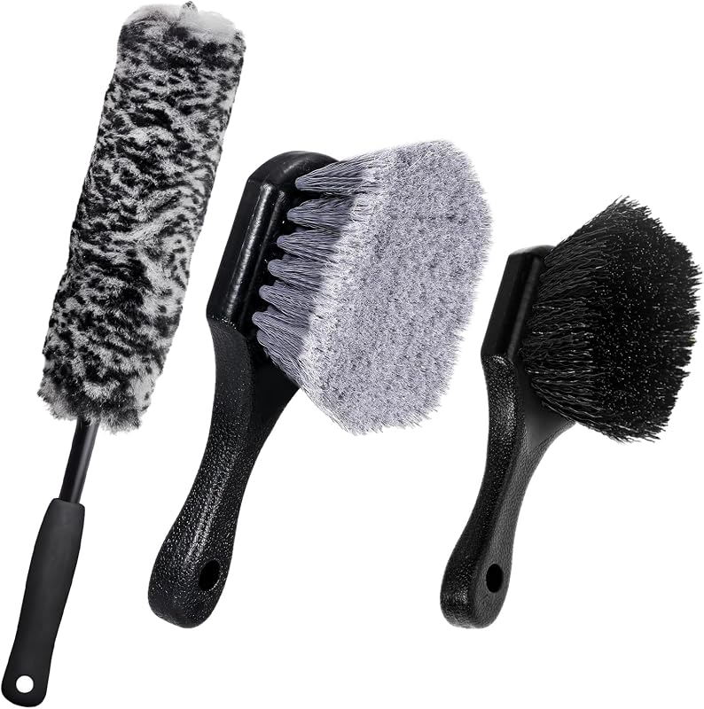 Car Wheel & Tire Brush Set, Soft & Stiff Bristle Cleaner Microfiber Rim Detailing Brush, Scratch Free Wheel Brushes Exterior Surface Cleaning Tool for Cars Trucks Motorcycles