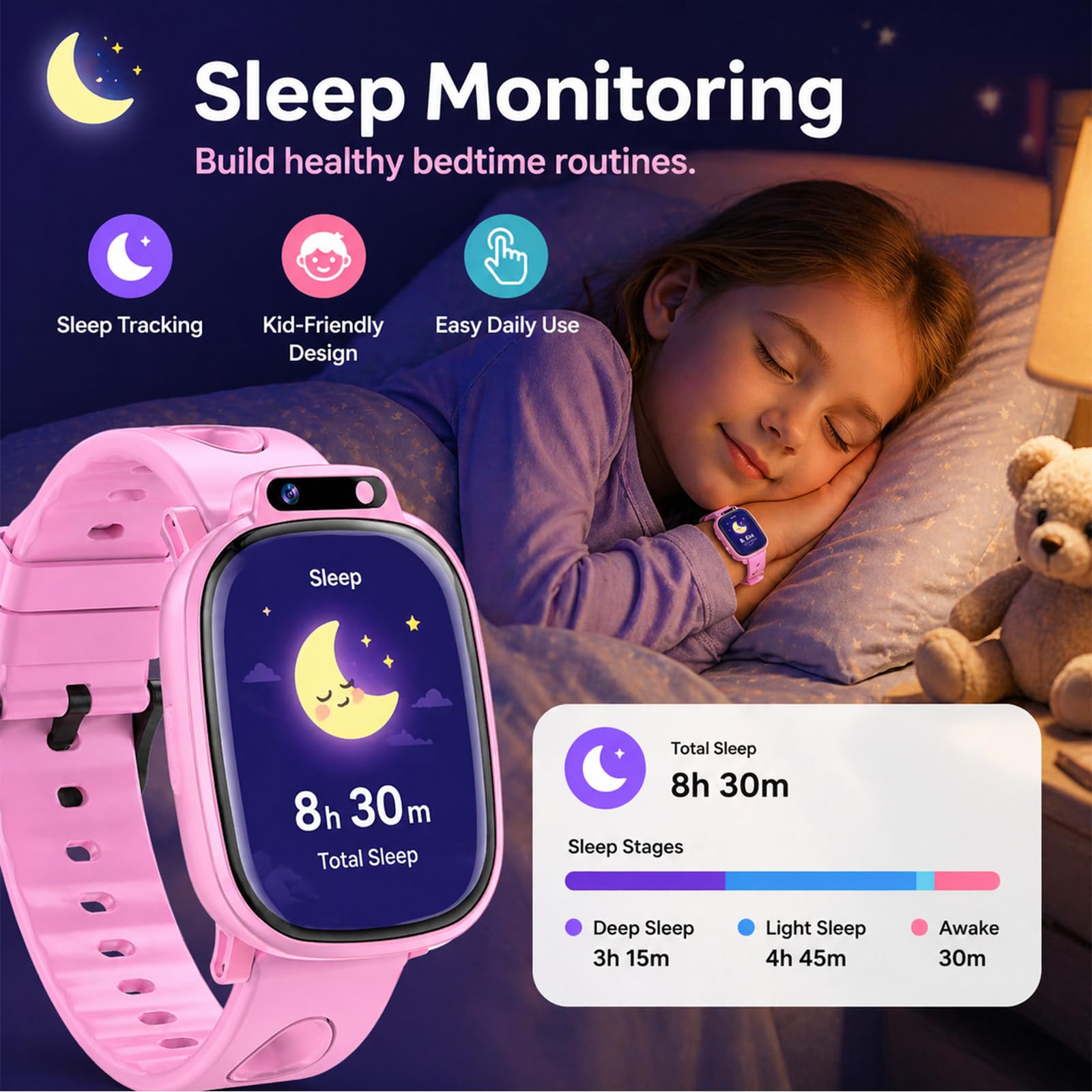 Montre Connectée Enfants avec 1,9 Pouces, 18 Jeux, Suivi du Sommeil, Podomètre, Appareil Photo, Lampe Torche, Smartwatch Enfant pour Garçons, Filles et Adolescents sans App ni Carte SIM