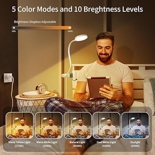 Miniatura 2 de KAiSnova 10W 66 LED Clip en luz 5 colores y 10 niveles de brillo Clip de la lámpara de la lámpara en la lámpara de escritorio 2 temporizadores