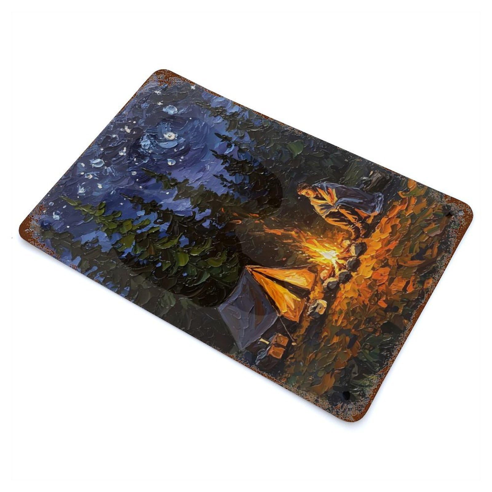 Campfire Under The Stars 11.8"x7.9" Retro Metal Sign, Industrial Home Decor for Basement, Hobby Room And Garage Decor