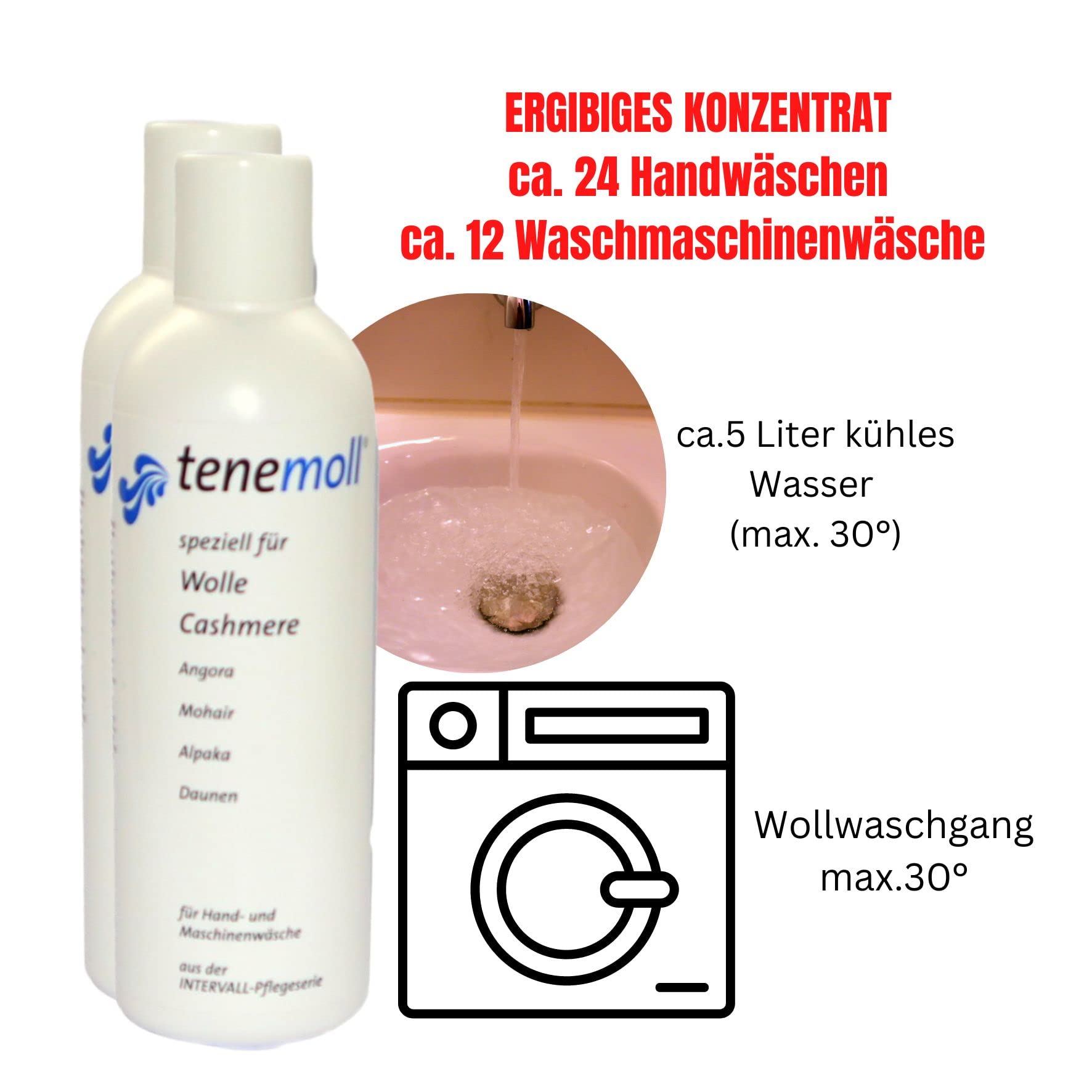 Detersivo lana concentrato Tenemoll liquido – con sacchetto per bucato Olanmarp, per lana e capi delicati, lavaggio a mano e in lavatrice, detersivo delicato (480ml)