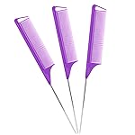 Rat Tail Steel Pin Teasing Combs Set: 3 Pack Hair Styling Combs for Parting and Teasing All Hair Types (Purple)