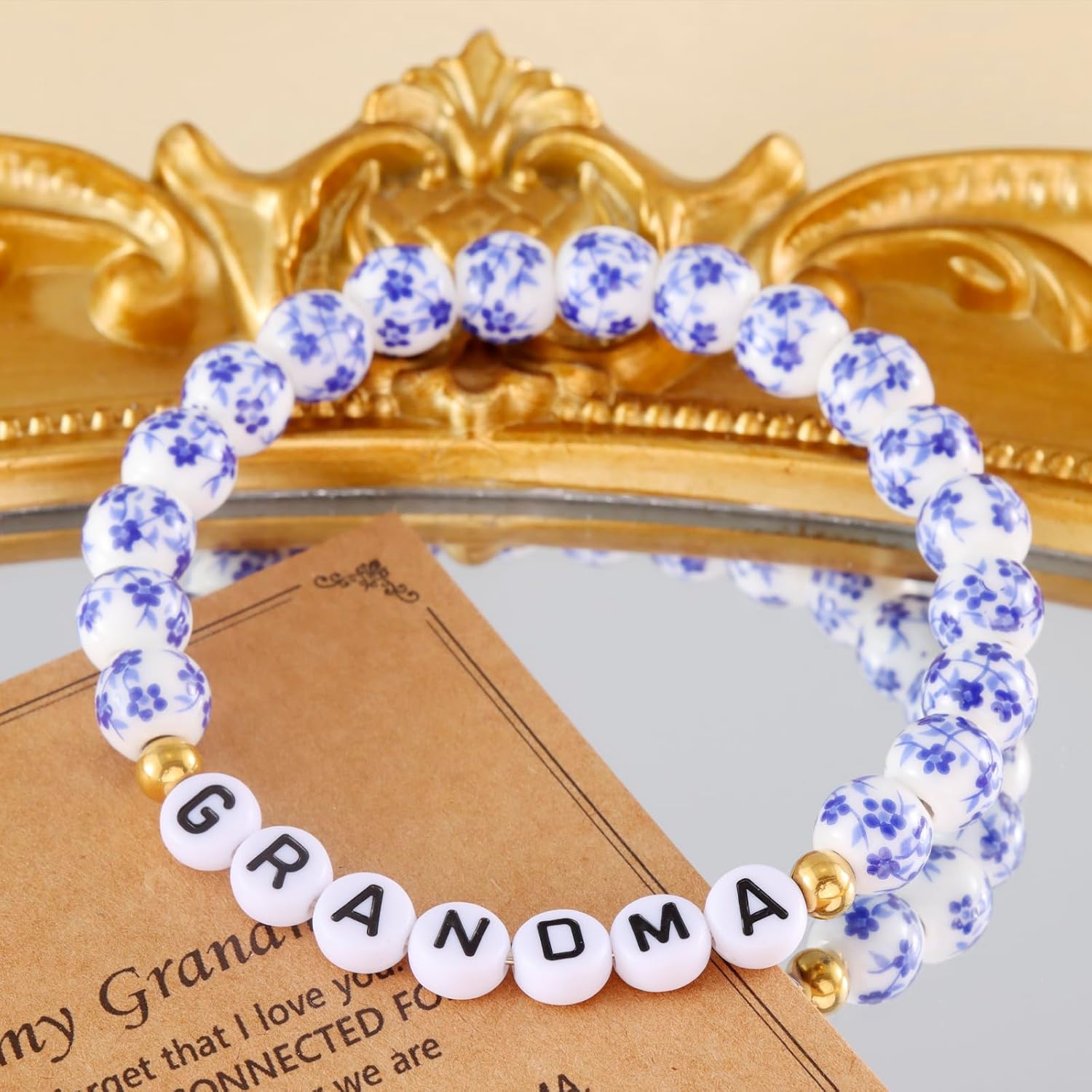 Kivosliviz Grandma Bracelet for Women Blue Beads Stretch from Granddaughter Birthday Gift Best Grandma Bracelets - Image 4