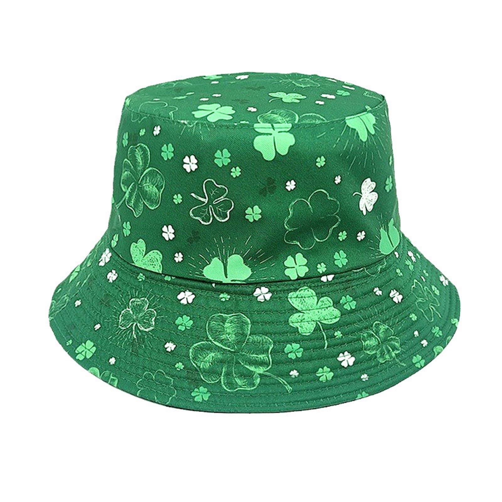 St. Patrick's Day Bucket Hat for Women and Men, Green Cap Ireland Shamrock Accessories Double-Sided Reversible Hats Lucky Clover Sun Caps Lightweight Fancy Dress Costume Accessory for Travel Party