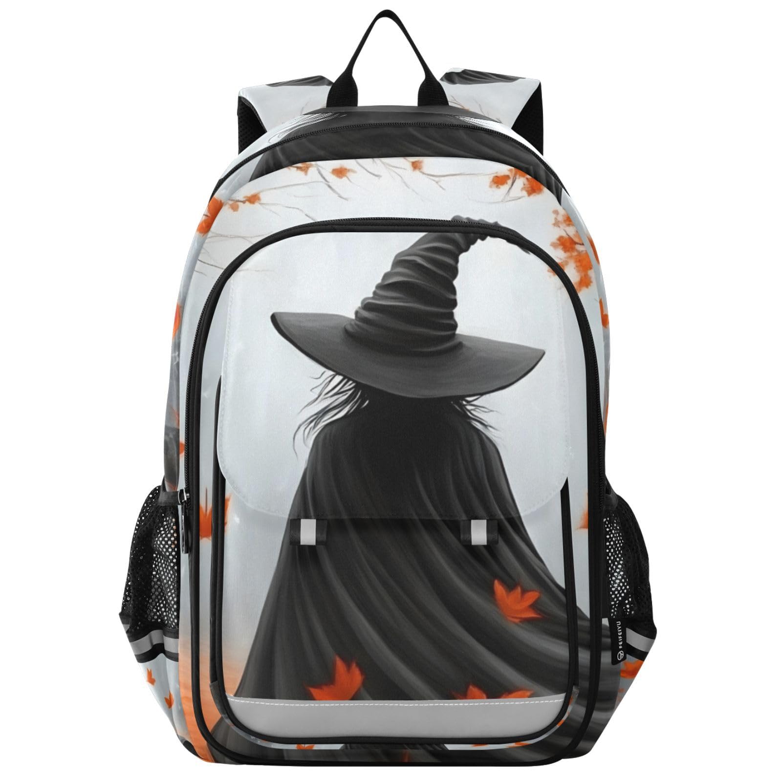QGBYMX Witch Autumn Forest Backpack for Women Men Travel Laptop Daypack Shoulder Bag Book Bag Daypack with Reflective Strip 12.9” × 17.7”