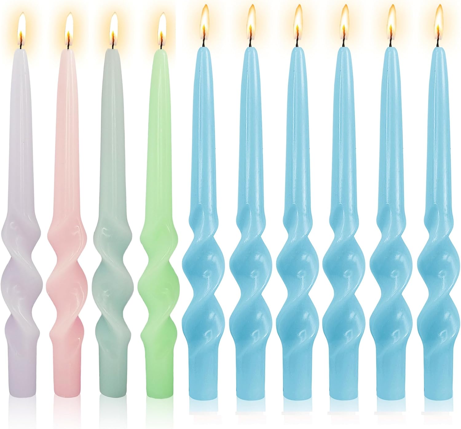 10pcs Summer Spiral Taper Candle Long Candlesticks - 10inches Pink Tapered Candles Green Candle Sticks Colorful Twisted Candles for Wedding Home Party Women Gift