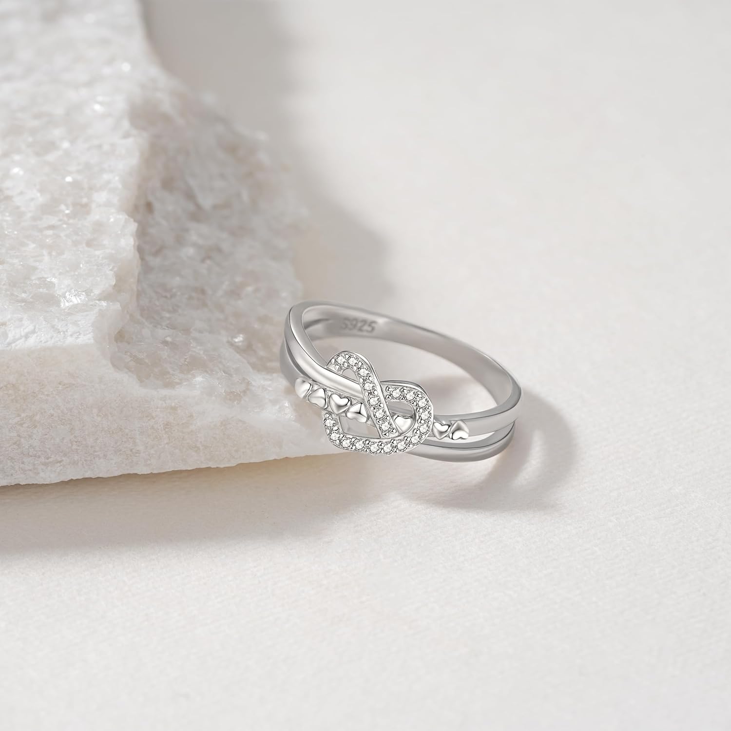 925 Sterling Silver Mother Daughter Knot Ring Heart Promise Rings for Women Size 5-10 Mothers Day Jewelry Gift for Mom/Grandma/Daughter/Wife/Her - Image 3