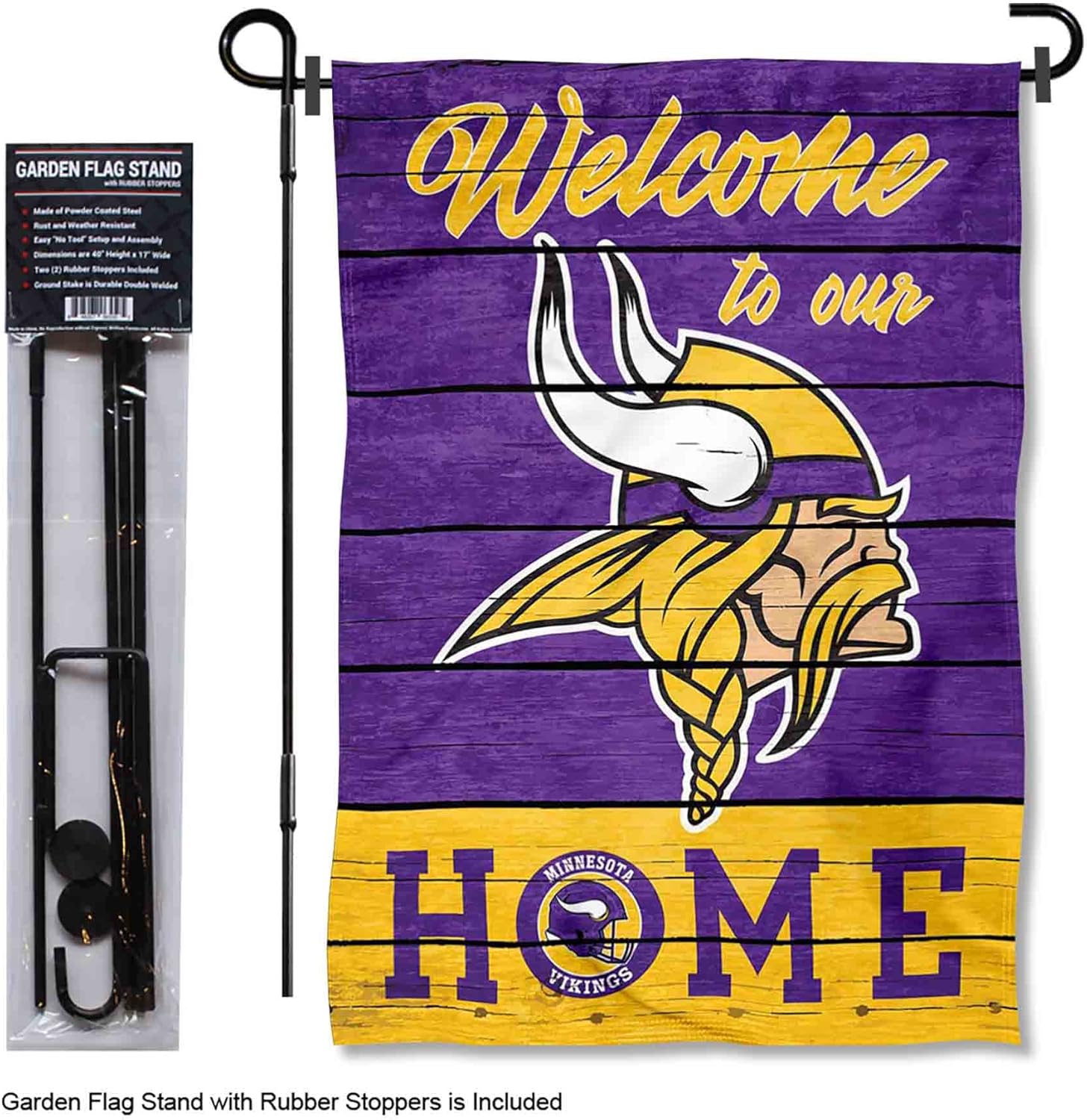 WinCraft Vikings Welcome to Our Home Garden Flag and Flagpole Mount - Image 2