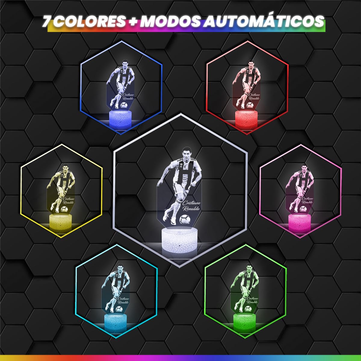 Lampephoto.fr - Lámpara 3D C. Ronaldo Futbolista Luz Nocturna Táctil Led Ilusión 3D, Idea de Regalo para Niños y Niñas, Navidad, Lámpara de Mesilla de Noche para Niños o Adultos, Merchandising TOP