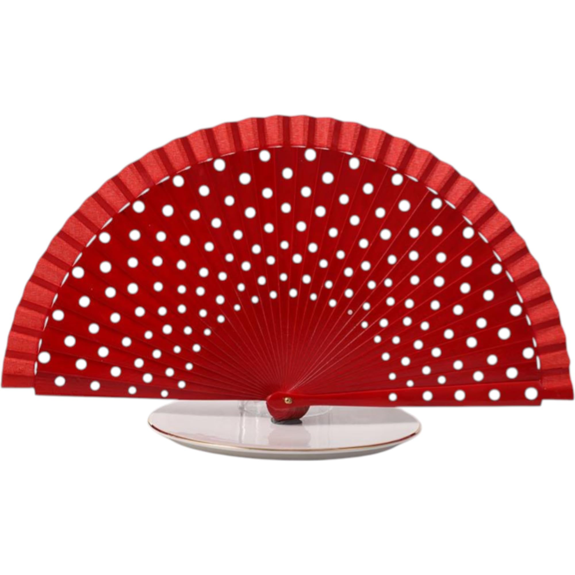 GFM® Polka Dot Gypsy Style Handheld Folding Fan for Summer, Wedding, Dance, Strong (BB) (Red)(SPFAN4-Polka-VLLSFD)