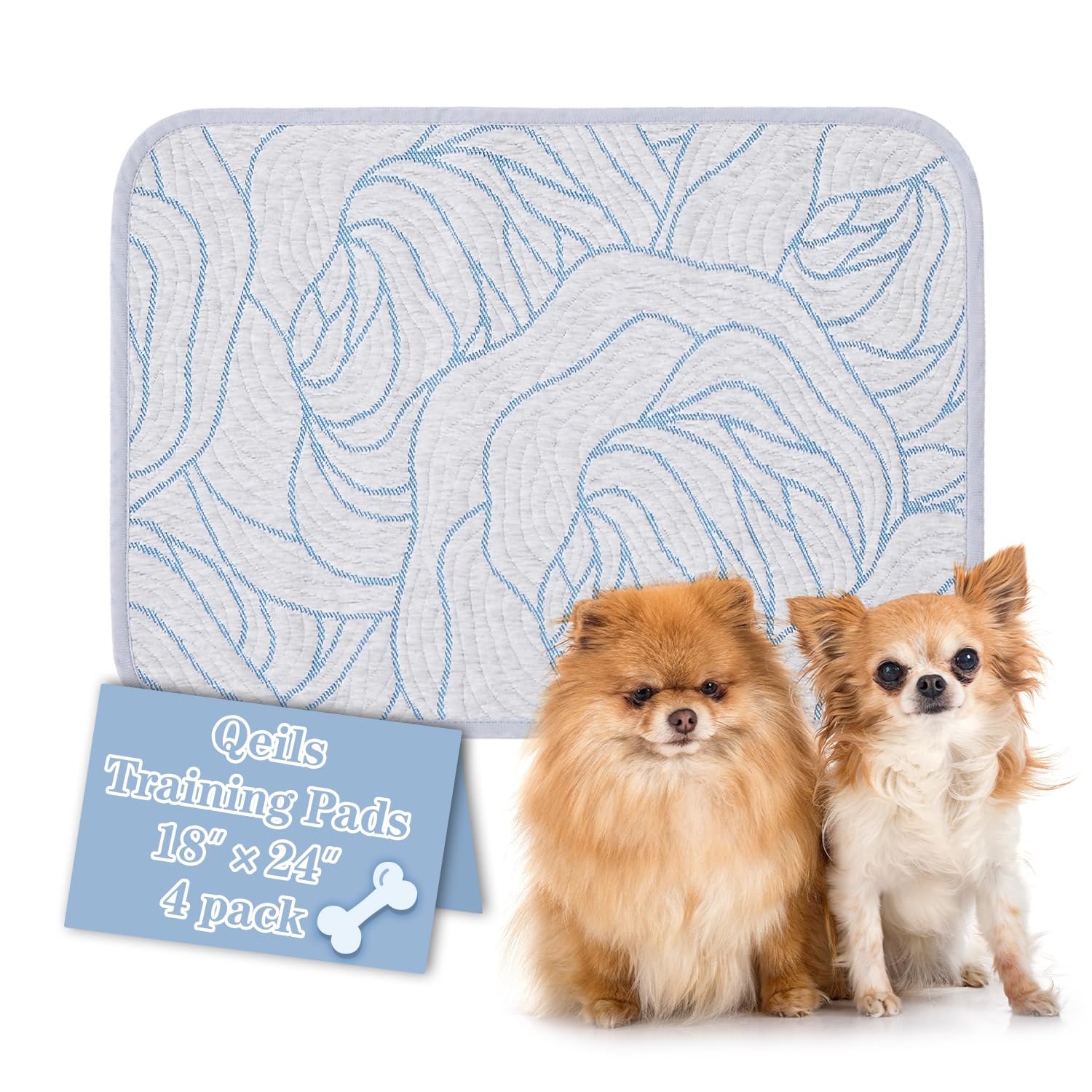 Qeils Pee Pads for Dogs, 4 Pack Reusable Puppy Pads 18"x24" Super Absorbent Leakproof Dog Wee Wee Pads, Anti-Slip Potty Training Pads for Floor, Crate