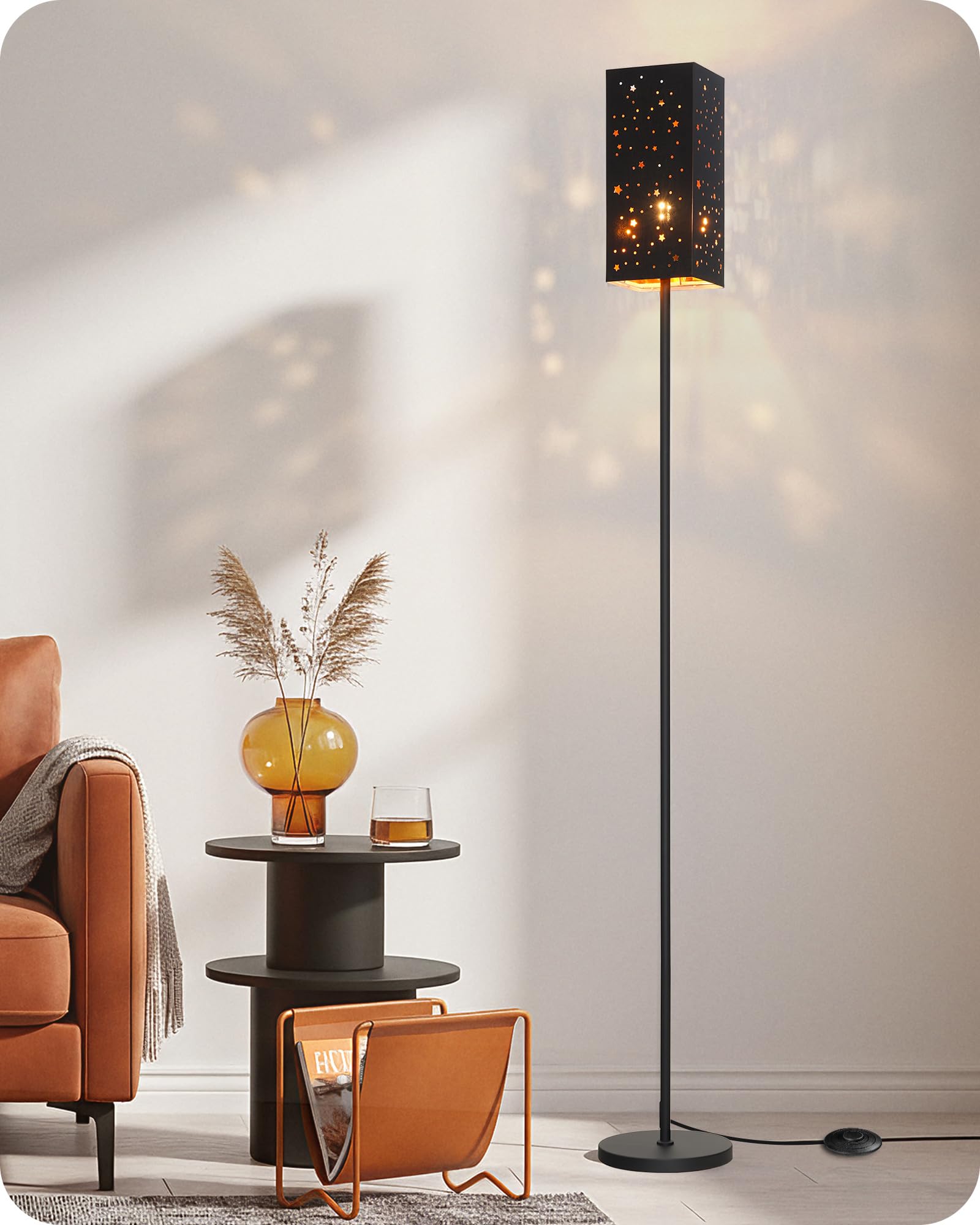 64.6" Floor Lamp, with Foot Switch, Standing Lamp with Sky Stars Design, Modern Freestanding Lamp (Bulb Not Included), for Living Room, Bedroom, Office, ETL Listed,Black Starry Sky AB07LD05