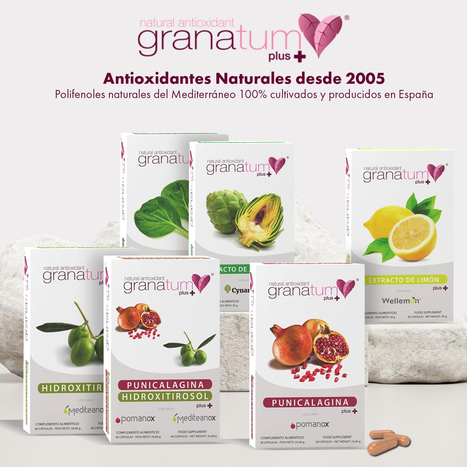 Granatum Plus - Hidroxitirosol Plus - Complemento Alimenticio - Extraído de Aceite de Oliva Virgen Extra - Suplemento Antioxidante - Bienestar General - Producido en España (2 Cajas de 60 cápsulas)