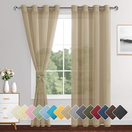 XWZO Cortinas transparentes de 84 pulgadas de largo, juego de 2 paneles para dormitorio, filtro de luz, aireadas y transpirables, de lino sintético