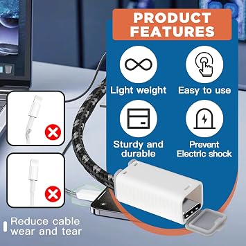 10-Pack USB Charger Protector for Pets & Toddlers, Grey/Blue | Fits Lightning, Type-C, Micro & Mini USB Cords Under 6.2mm, Easy Snap-On Install, Protects from Biting & Shocks