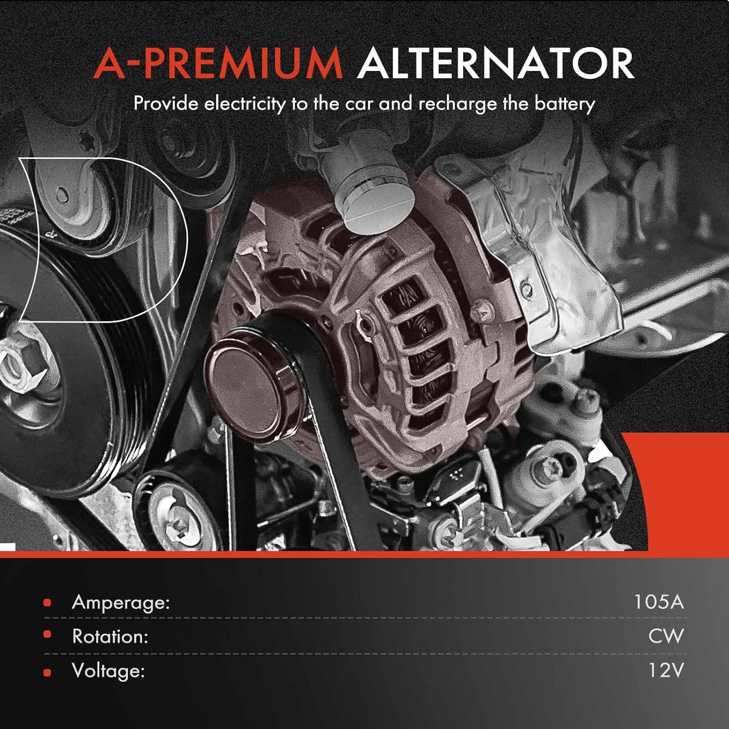 A-Premium Alternator Compatible with Honda Fit 2017 2018 2019 2020, Automatic CVT Transmission, 12V 105A Clockwise, Replace# A005TZ0281AC, 31100-5KK-004