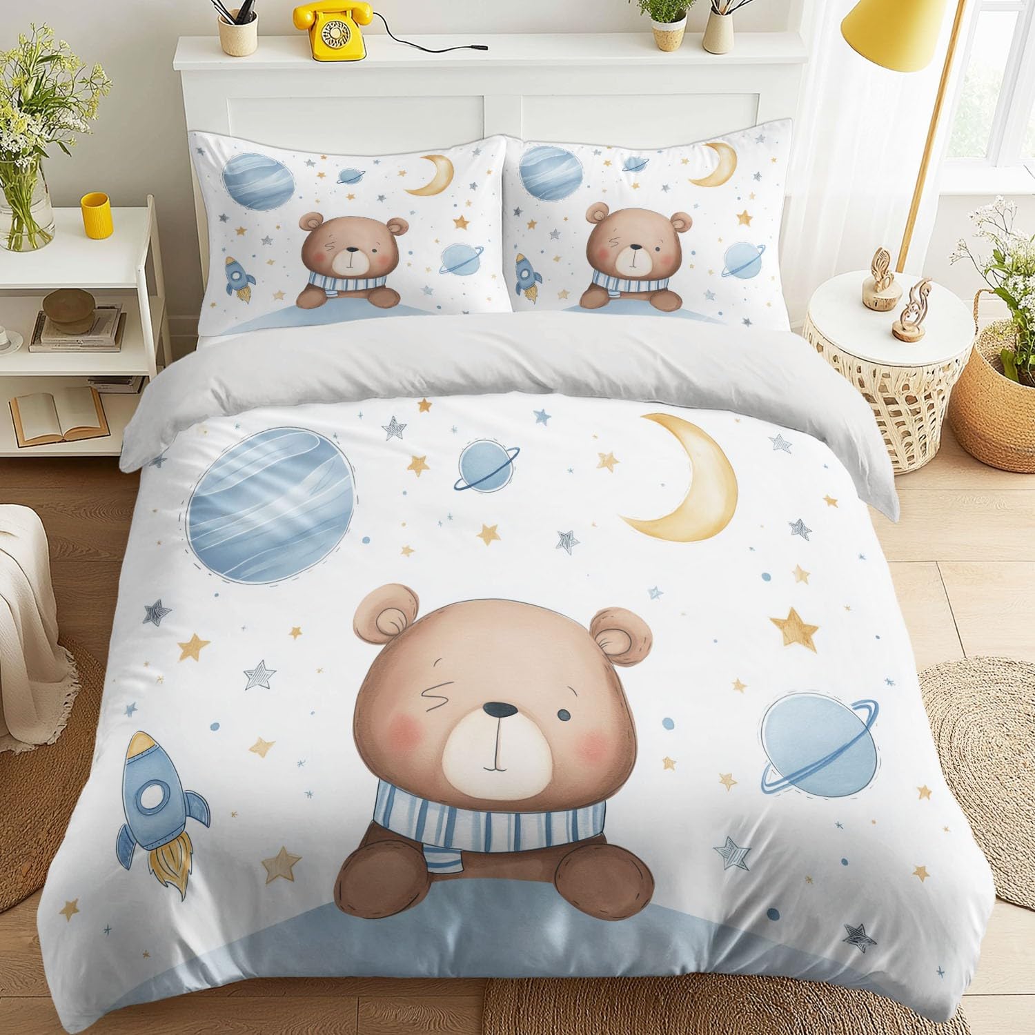 Parure de lit 160 x 200 cm ours en peluche avec housse de couette imprimée espace pour lit enfant
