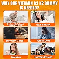 Vista 7 de Gomitas de vitamina D3 K2 para adultos – Vitamina D3 5000IU + K2 (MK-7) 120mcg – Suplementos D3 y K2 sin azúcar con omega-3, metilo B12, B9, B6