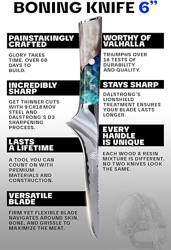 Miniatura 21 de DALSTRONG Cuchillo de filete - 6.5 pulgadas - Serie Valhalla - 9CR18MOV HC Acero - Resina Celestial y Mango de Madera - con Funda de Cuero