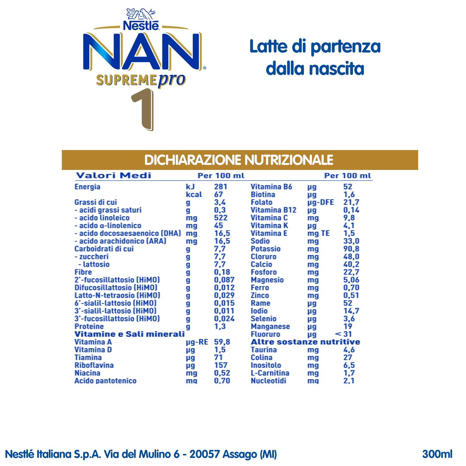 NESTLÉ NAN SUPREMEpro 1 Latte per Lattanti Liquido dalla nascita, 12 Brick da 300ml (3,6L)