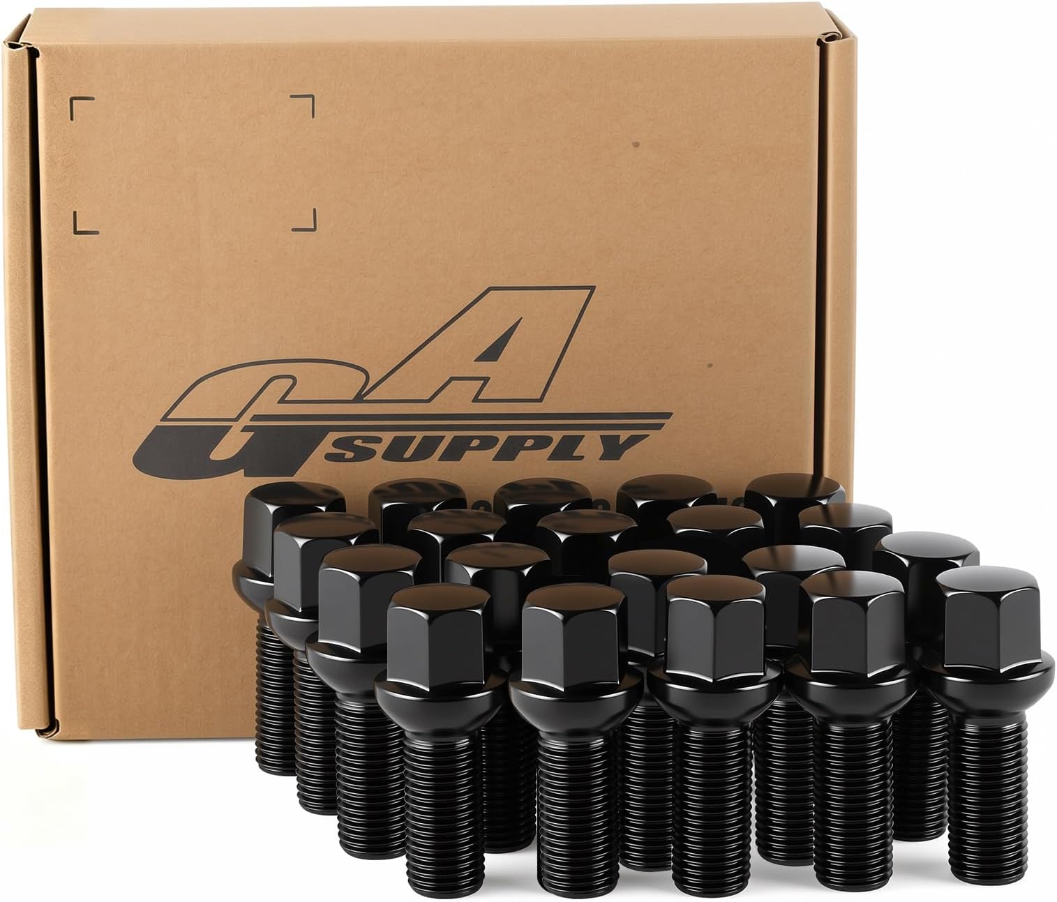 GAsupply 20pcs R13 Ball Seat Alloy Wheel Bolts | M14x1.5, 28mm Thread, 17mm Hex | Replacement Bolt Kit for Most Audi Volkswagen OEM WHEELS (Black)