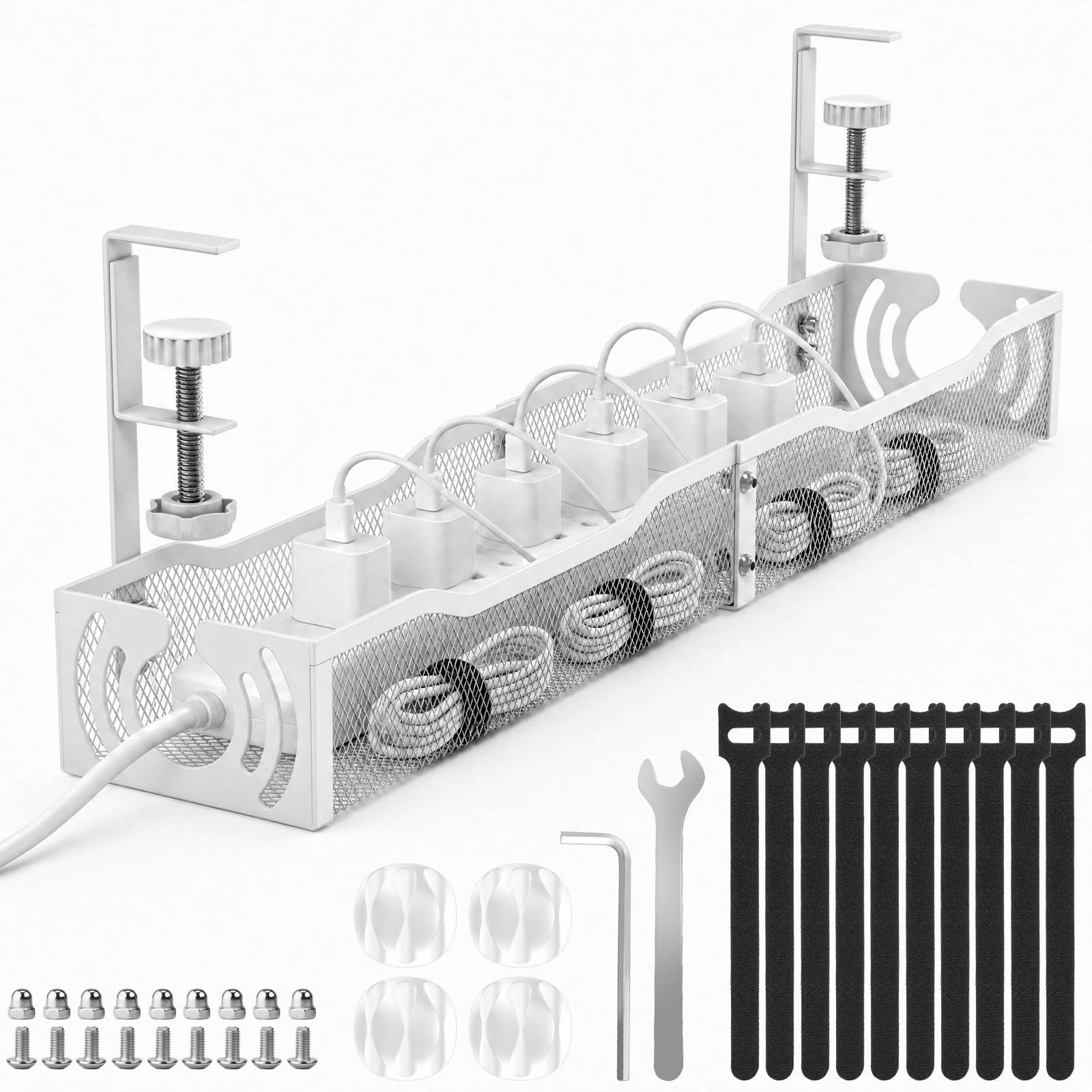 Cable Management, 25.3'' Under Desk Cable Management Tray No Drill
