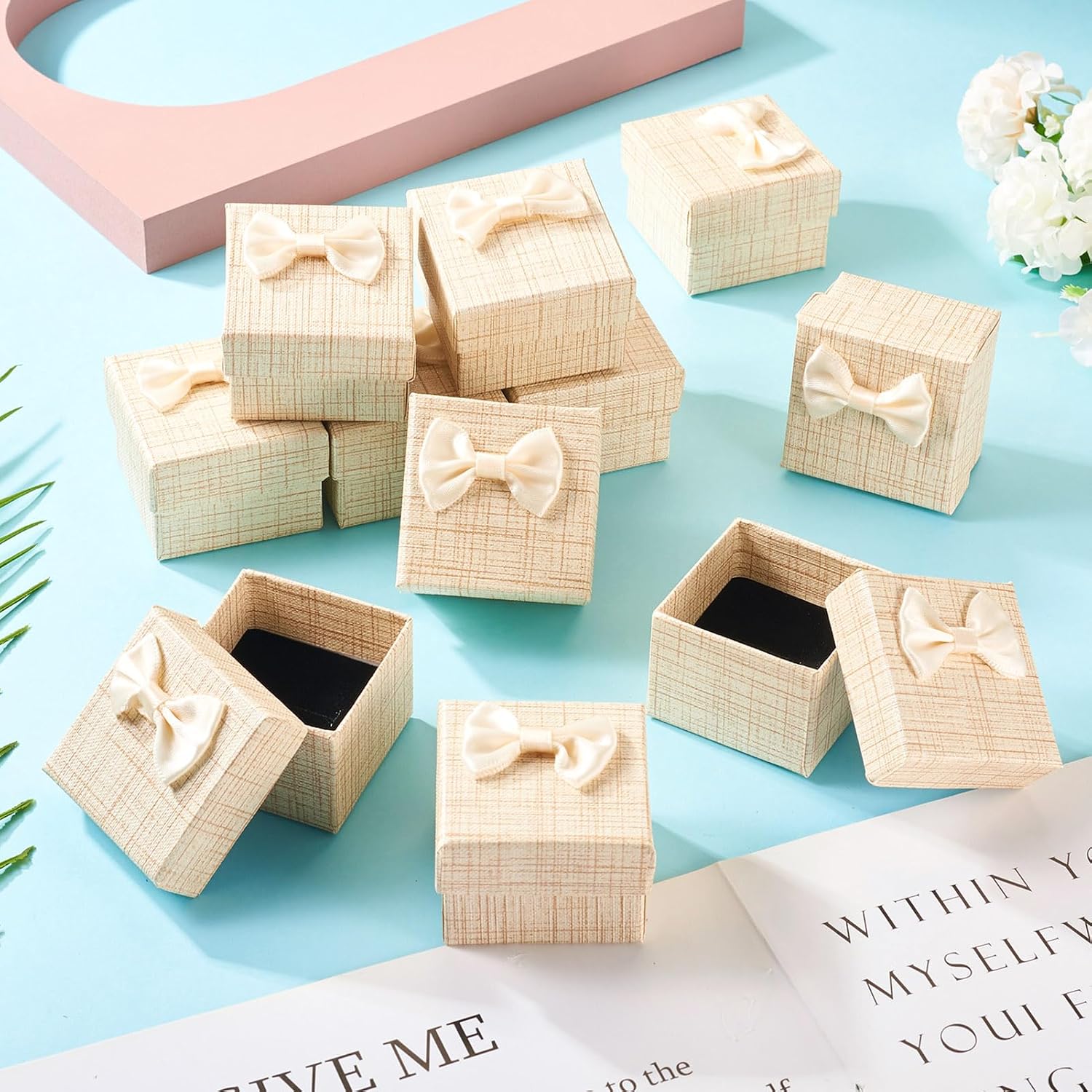 Boutigem 12Pcs Square Cardboard Paper Jewelry Boxes Beige Color Small Gift Boxes Ring Earring Brooch Gifts Storage Box Jewelry Display Festival Gift Case for Wedding Birthday Anniversaries image 4