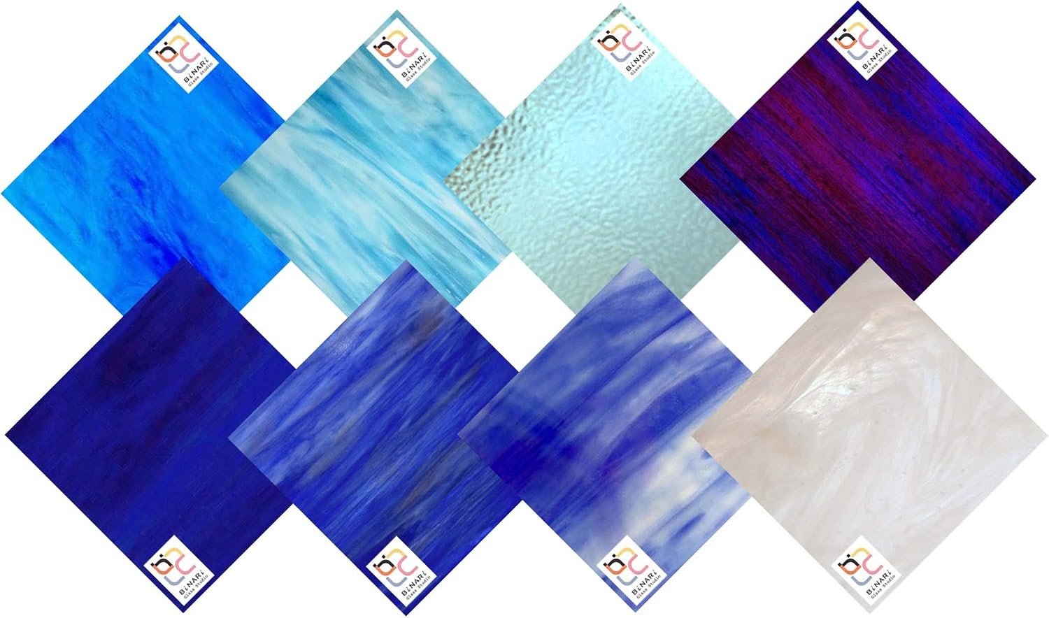Wissmach 8 Sheet Blue Gradient Stained Glass Pack (8"x12") by BiNARi Glass Studio