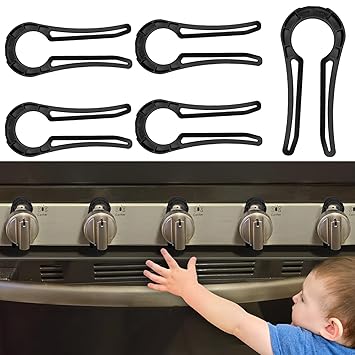 Stove Knob Lock for Child Safety and Proofing (5 Pack), Oven Knob Safety Covers for Kids and Pets(Black)