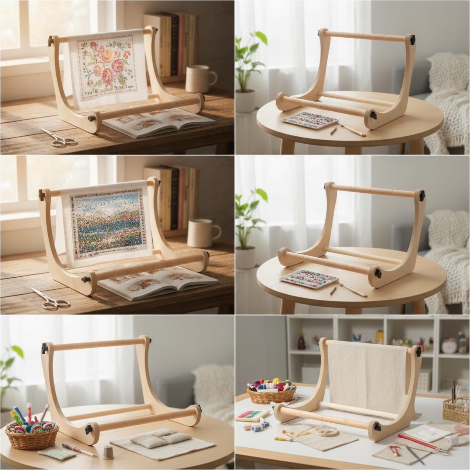 PETSOLA Bastidor de Bordado Ajustable Bastidor Marco Soporte Regulable Mesa Madera de con Estructura Lateral Curva y Estabilidad Firme Adecuado para Bordado Taller Estudio