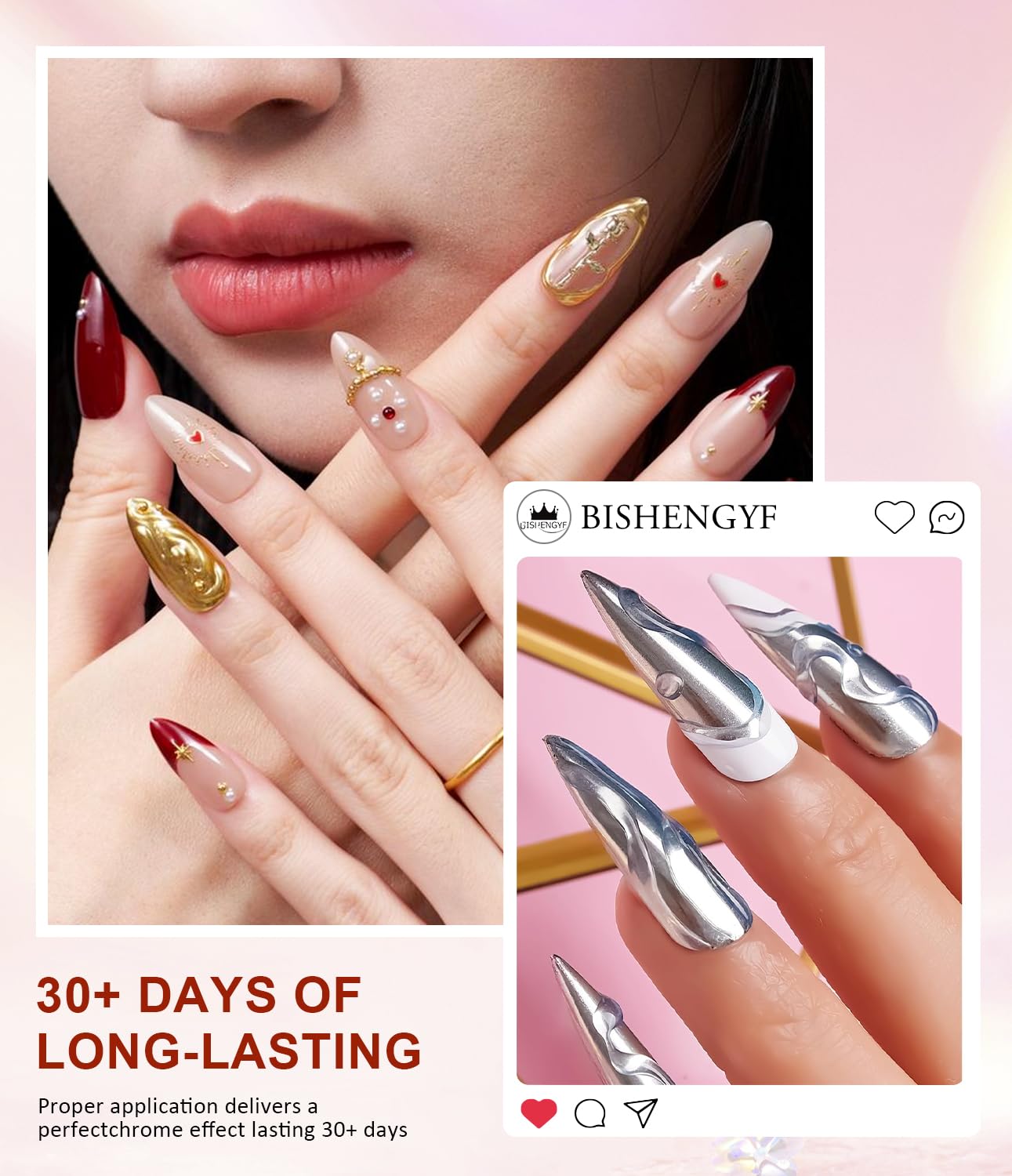 BISHENGYF Multifunctional 3D Gel: No Wipe 30g 3d sculpting nail gel and 4Pcs Gold Chrome Nail Powder,Metallic Pink Pearl Chrome Nail Powder,5D Molding Gel for Nails Decoration Drawing Nail Gel(Yellow) - Image 4