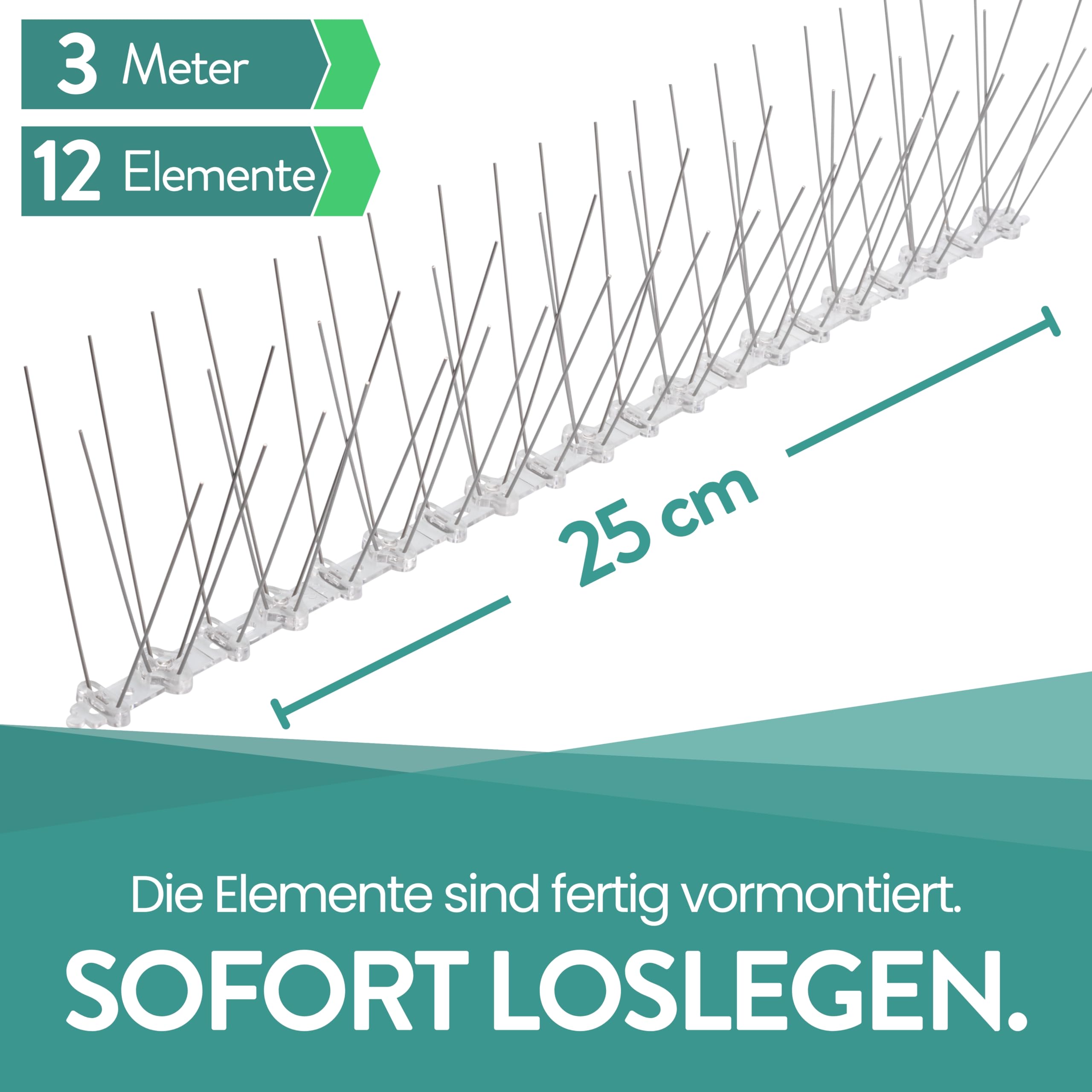 3 Meter Taubenabwehr Balkon Spikes vormontiert, Rostfreie Taubenschreck Vogelspikes, Vogelabwehr Spikes und Vogelschutz, Tierschutzkonformer Taubenschutz