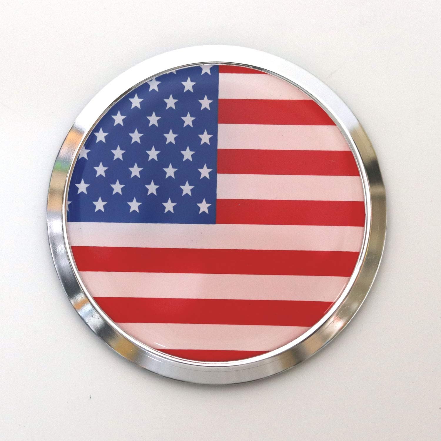 S2S 3D 8 cm Chrome Sticker Emblem Badge for Cars and Bikes (USA Flag Round)