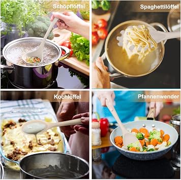 Homikit Küchenhelfer Set 12 Stück Silikon Küchenutensilien Hitzebeständiger Khaki Kochutensilien Kochbesteck mit Utensilienhalter Gesund & Antihaft