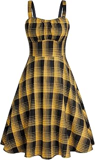 Vintage Sleeveless Plaid Spaghetti Strap Dresses 1950s Sweetheart Neck Gingham A-line Cocktail Midi Dress