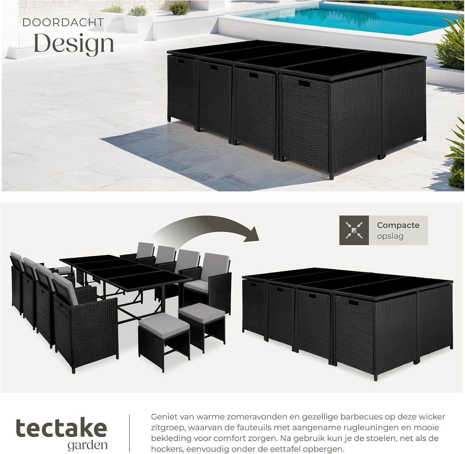 Compact storage configuration of the furniture set