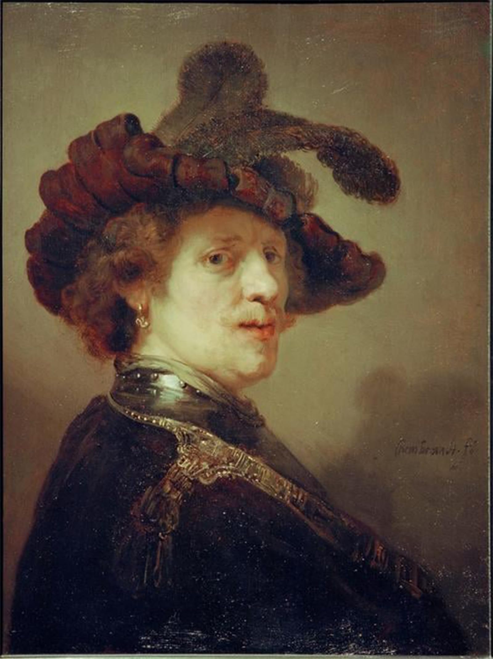 POSTERIIk Vintage Print Pop Art Landscape Artwork Selfportrait with feather hat by Rembrandt van Rijn Art Prints for Office Home Decor 60x90cm