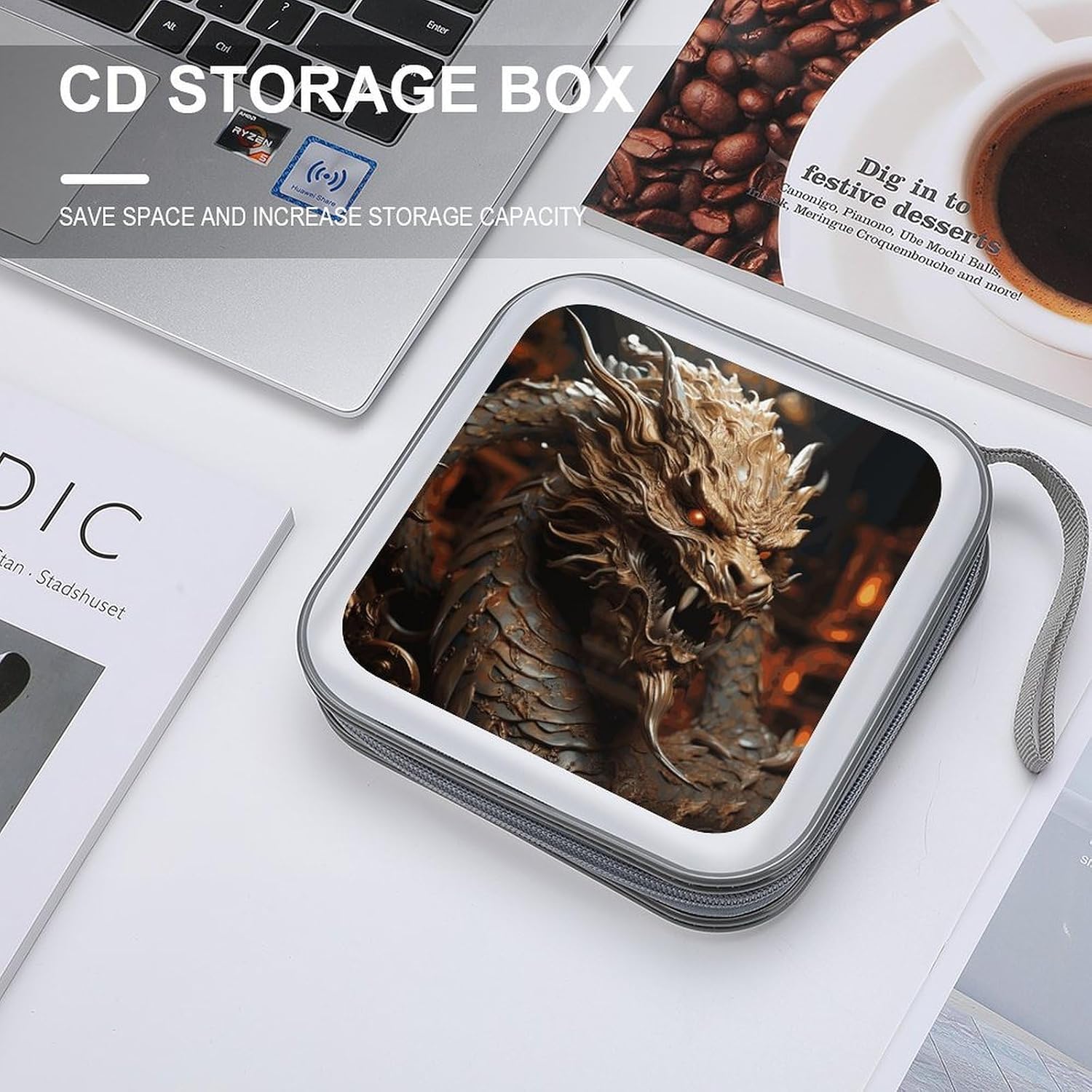 Golden Dragon on Red Background CD Case CD Storage Box DVD Sleeves
