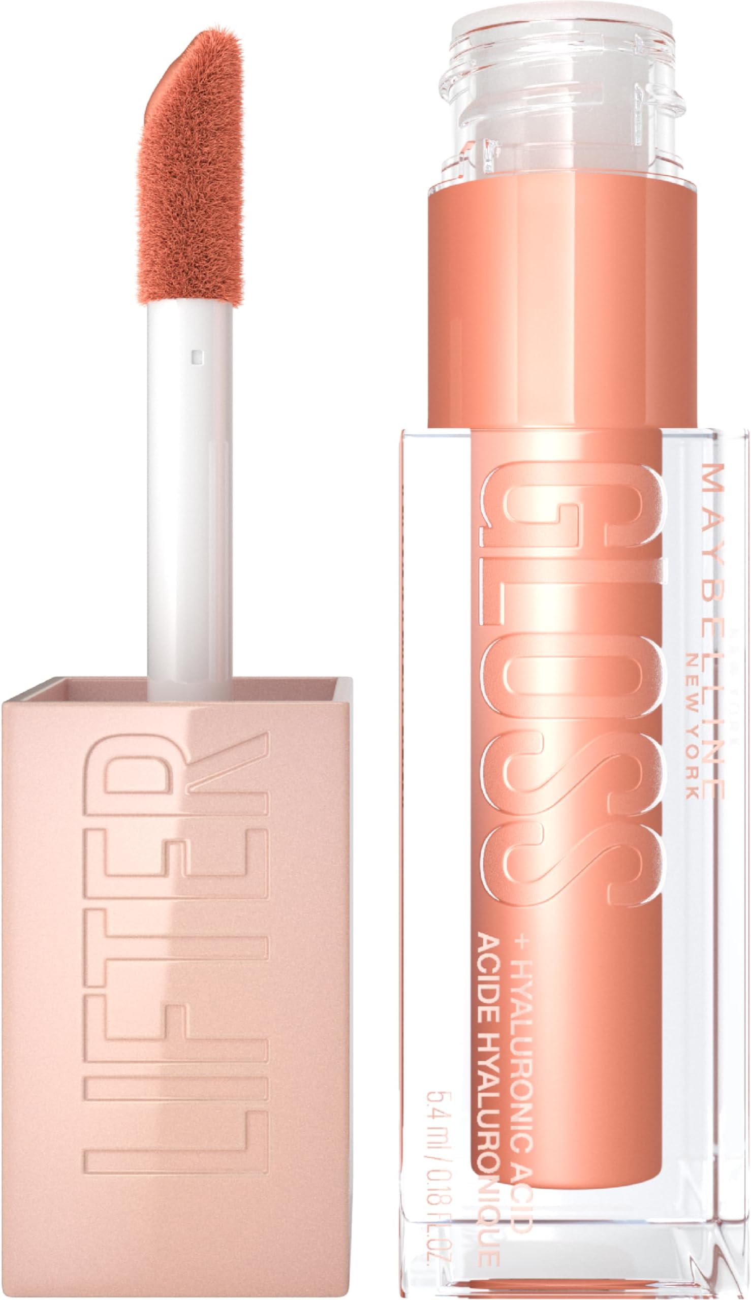 MAYBELLINE New York Lifter Gloss, Hydrating Lip Gloss with Hyaluronic Acid, High Shine for Plumper Looking Lips, Amber, Cream Neutral, 0.18 Ounce