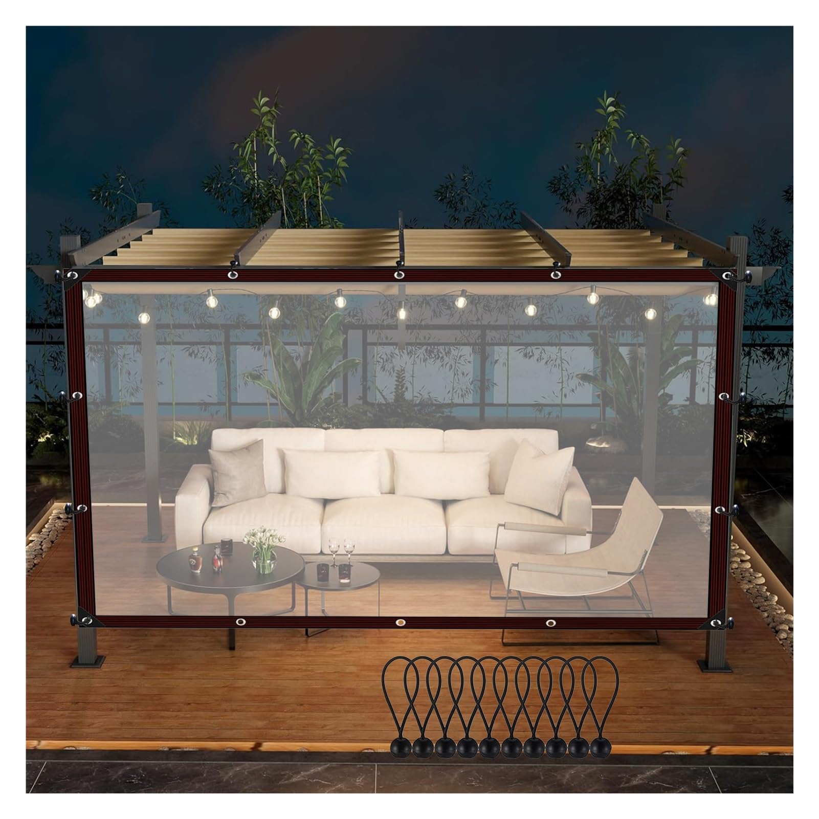 Lona de plastico transparente impermeable y plegable de 0,12 mm para proteger cenadores