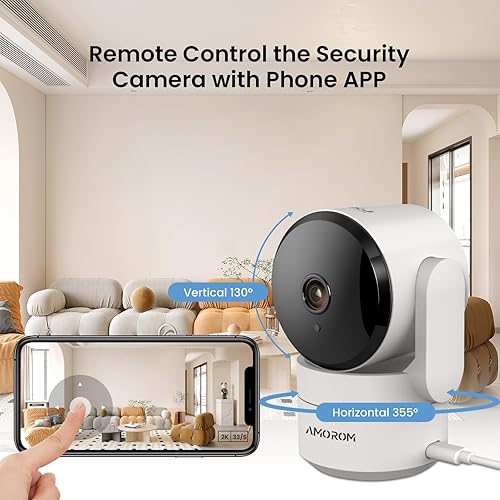 Miniatura 3 de AMOROM Cámara de seguridad para el hogar de 360, con panorámicainclinación, visión nocturna, detección de movimiento, modo de privacidad, audio de 2