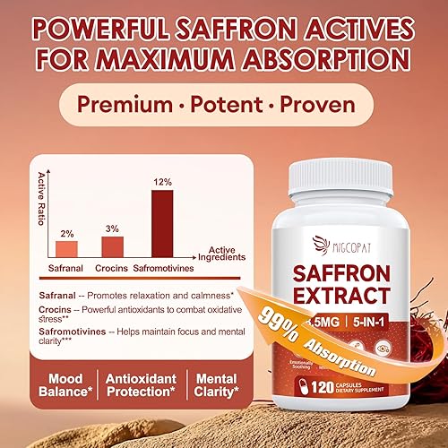 Miniatura 3 de Happy Saffron Supplements - Cápsulas de azafrán 5 en 1 con extracto de azafrán 101 88.5 mg, ginseng, bayas de Goji y crisantemo - Apoya la memoria,