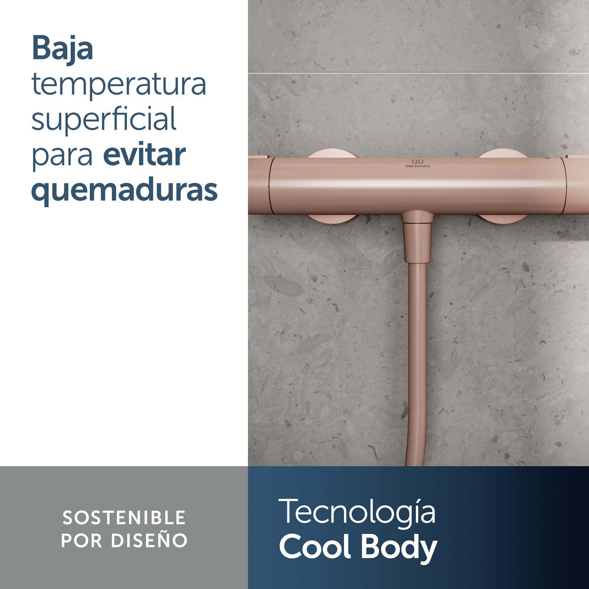 Ideal Standard Ceratherm Alu+ Monomando ducha exterior, Fabricado con un 100% de aluminio reciclado, ahorra agua y energía, función de termostato y protección contra quemaduras – Rosa (292x105x72 mm)