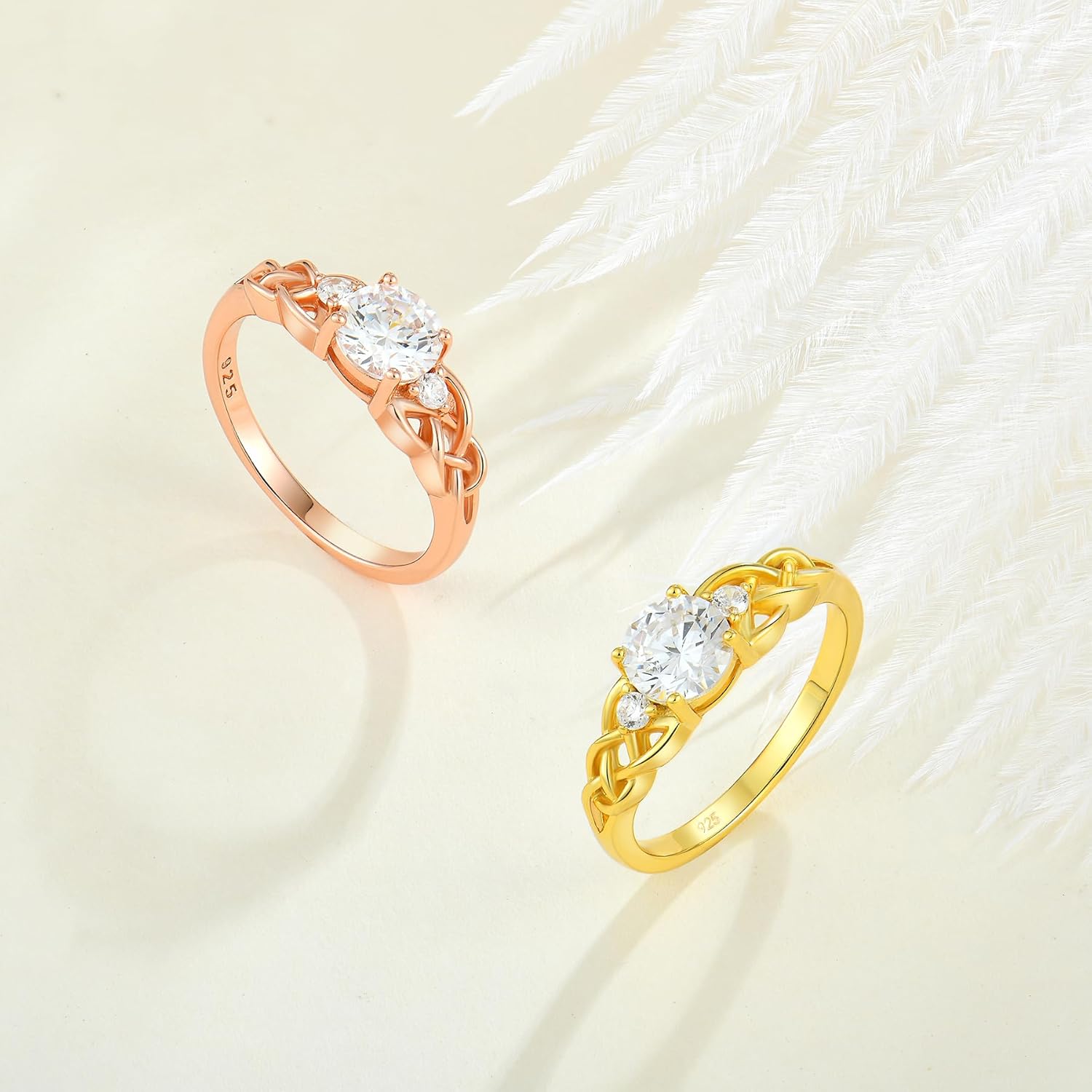 STARCHENIE Celtic Knot Ring for Women 925 Sterling Silver 3-Stone Promise Ring Size 5-10 - Image 5