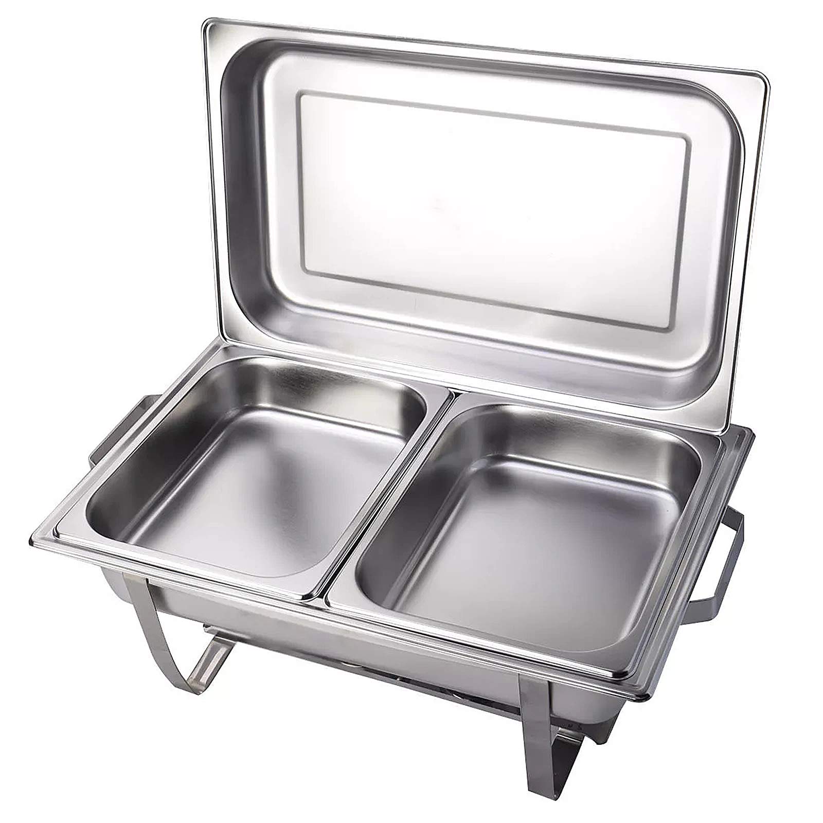Set completo per buffet di pentole calde in acciaio inossidabile Scaldavivande di dimensioni standard con vassoio per l'acqua, piatto per alimenti di mezza misura, griglia per carburante e coperchio