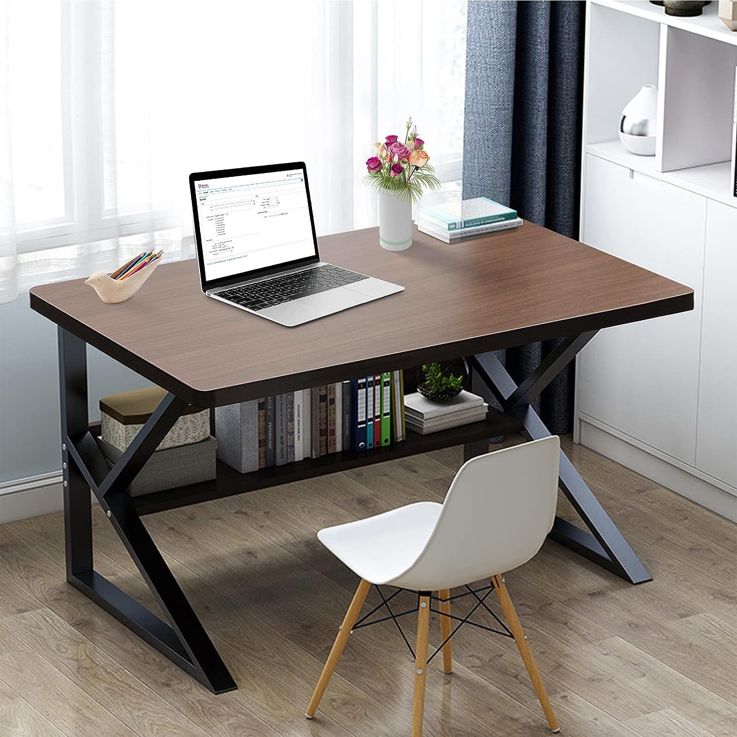Anmas Power 100CM Computer Desk with Storage Bookshelf, Black Oak Finish — image 1